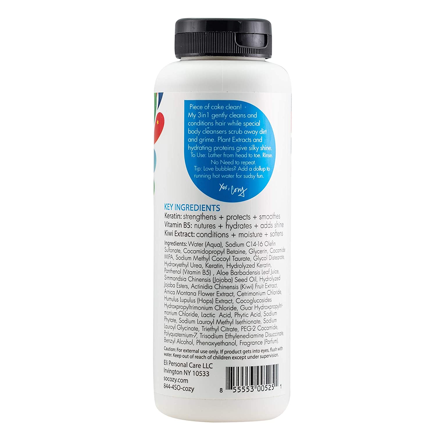 SoCozy 3-in-1 (Shampoo, Conditioner, Body Wash) Back of Bottle